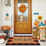 Fallovea front door display showing welcoming fall decor and durable mats
