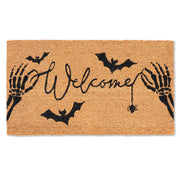 Fallovea front view of Halloween coir doormat showing welcome design and bats, enhances curb appeal