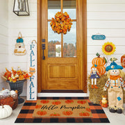 Fallovea front view of Hello Pumpkin coir doormat adding seasonal curb appeal