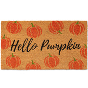 Fallovea front view welcome mat showing hello pumpkin design and curb appeal