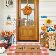 Fallovea front view of doormat and rug showing autumn welcome benefit