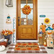Fallovea Hello Pumpkin doormat front view showing welcoming design and durable scraping