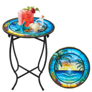 Fashion&cool front view of side table showing compact design and decorative top, ideal for small patios