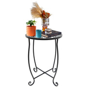 Fashion&cool front view showing compact round metal side table and decorative pattern, enhances patio styling