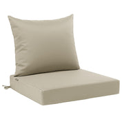 Favoyard front view of beige seat and back cushions showing inviting comfort