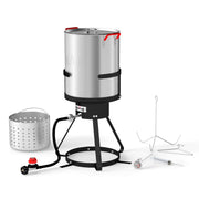 Feasto front view of 30 QT pot showing complete kit and accessories for easy setup