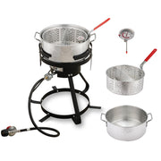 Feasto front view of pot and burner showing ready-to-use setup and portability
