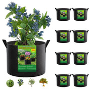 FEED GARDEN front view of a filled 25 gallon grow bag showing sturdy structure and plants