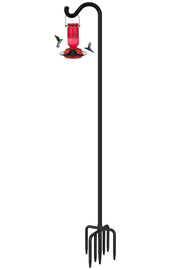 FEED GARDEN assembled shepherd hook in yard showing stability and height