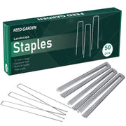 FEED GARDEN front pack of 100 galvanized 12-inch staples showing quantity and finish