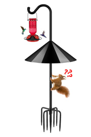 FEED GARDEN front view of shepherd hook with feeder, shows stable hanging