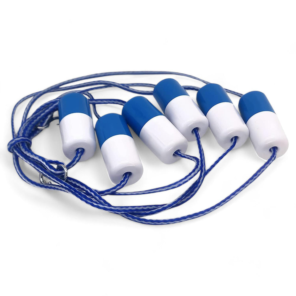 FibroPool front view of 18 ft safety rope showing floats and hooks for clearer boundaries