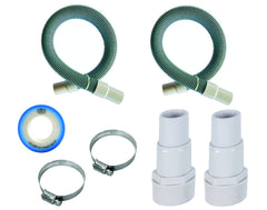FibroPool front view of kit packaging showing included hoses and hardware for easy replacement