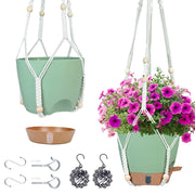 Fielda front view of hanging planter showing clean modern pot and hanger, easy styling benefit