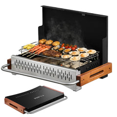 Filbee front view folded grill showing compact portability and quick setup