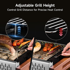 Filbee height adjustment mechanism for precise heat control and even cooking