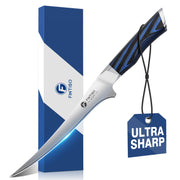 FINTISO front packaging showing the 7-inch fillet knife and brand benefits