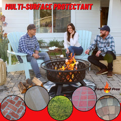 FireProof Pros mat in use under a fire pit protecting patio surface
