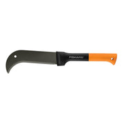 Fiskars brush axe front view showing blade and handle for easy identification