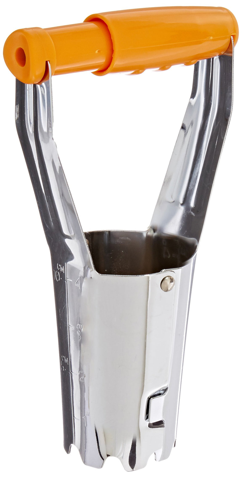 Fiskars front view showing compact transplanter and ergonomic handle for comfortable planting