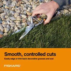 Fiskars close-up of forged steel blades highlighting sharp edge durability