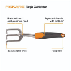 Fiskars close-up of polished aluminum tines for rust resistance