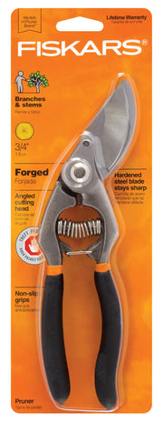Fiskars front view of pruning shears showing overall design and durable build