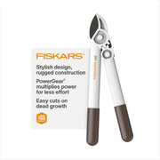 Fiskars front view showing lopper design and easy storage benefit