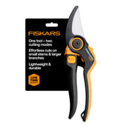 Fiskars front view of pruner showing compact design and versatile use