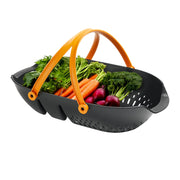 Fiskars basket front view showing dual compartments and sturdy rim for organized harvesting