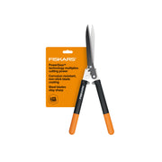 Fiskars hedge shears front view showing full-length tool and clean blades benefit precision