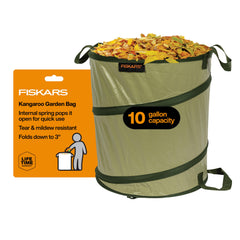 Fiskars Kangaroo front view showing compact, durable garden bag benefit portability