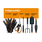 Fiskars tool set front packaging showing full kit and contents for easy selection