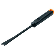 Fiskars weeder front view showing durable steel head and overall design for reliable digging