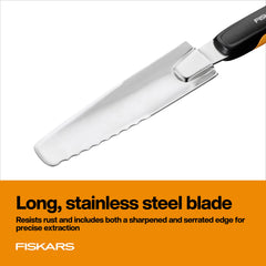 Fiskars Xact handle detail showing SoftGrip texture and balanced weighted design