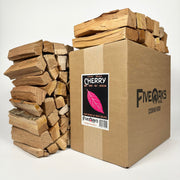FiveOaks Firewood front packaging showing neat stacked cherry splits and brand