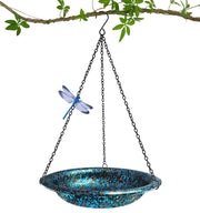 FKKsparkler front view of blue mix copper bird bath showing shape and finish, durable