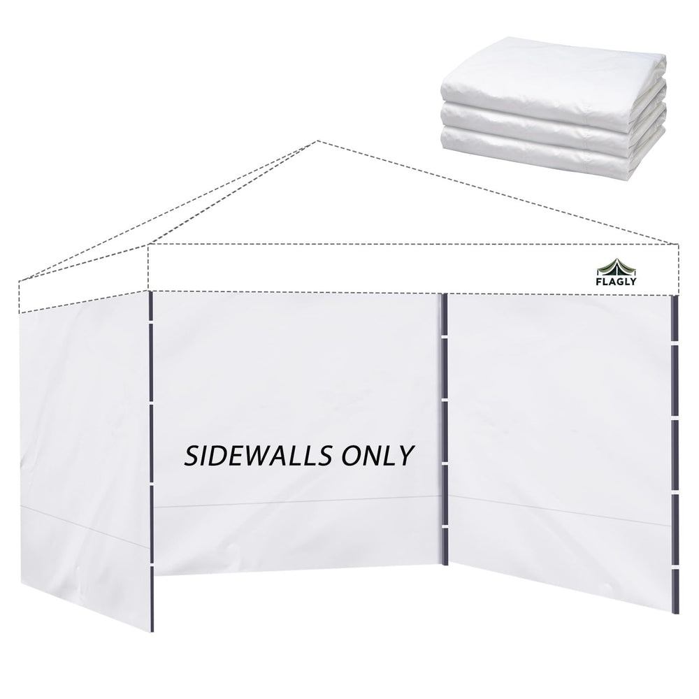 FLAGLY sidewall front view showing full panel and clean white appearance for professional booths