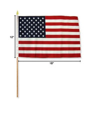 Flags Importer size comparison with hand, shows 12x18 inch scale