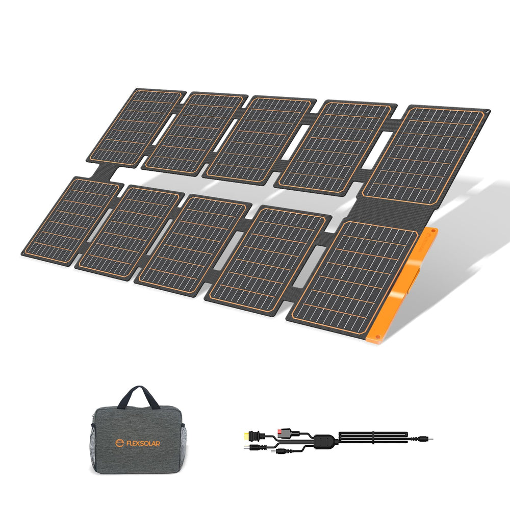FlexSolar folded front view showing compact carry benefit