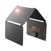 FlexSolar front folded charger showing compact portability and easy carry