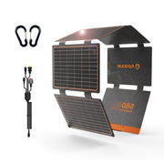 FlexSolar front folded view showing compact design and easy transport