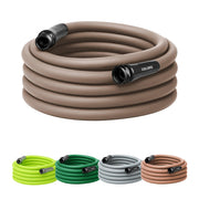 Flexzilla brown mulch front view showing full hose and natural finish for seamless blending