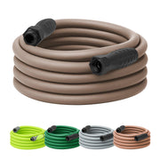 Flexzilla front view of brown mulch hose showing full length and lightweight handling