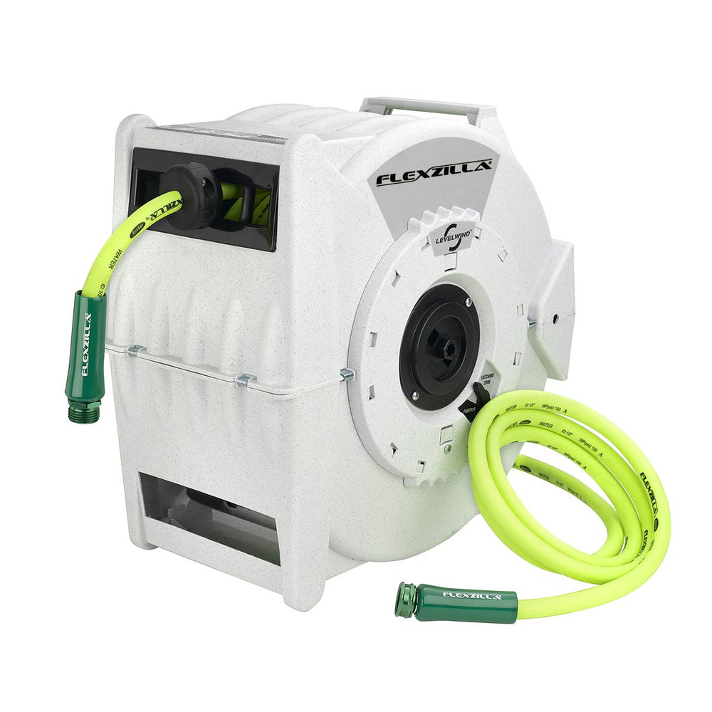 Flexzilla front view showing reel and neat hose for efficient storage