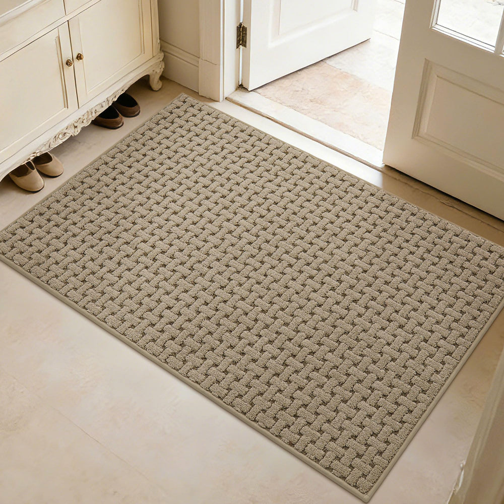 FLOORHUG front view beige mat showing full coverage and neat look