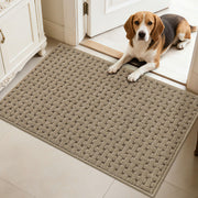 FLOORHUG front view full mat showing beige design and neat finish, protects floors