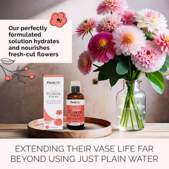 FloraLife being poured into water to show correct dilution and use
