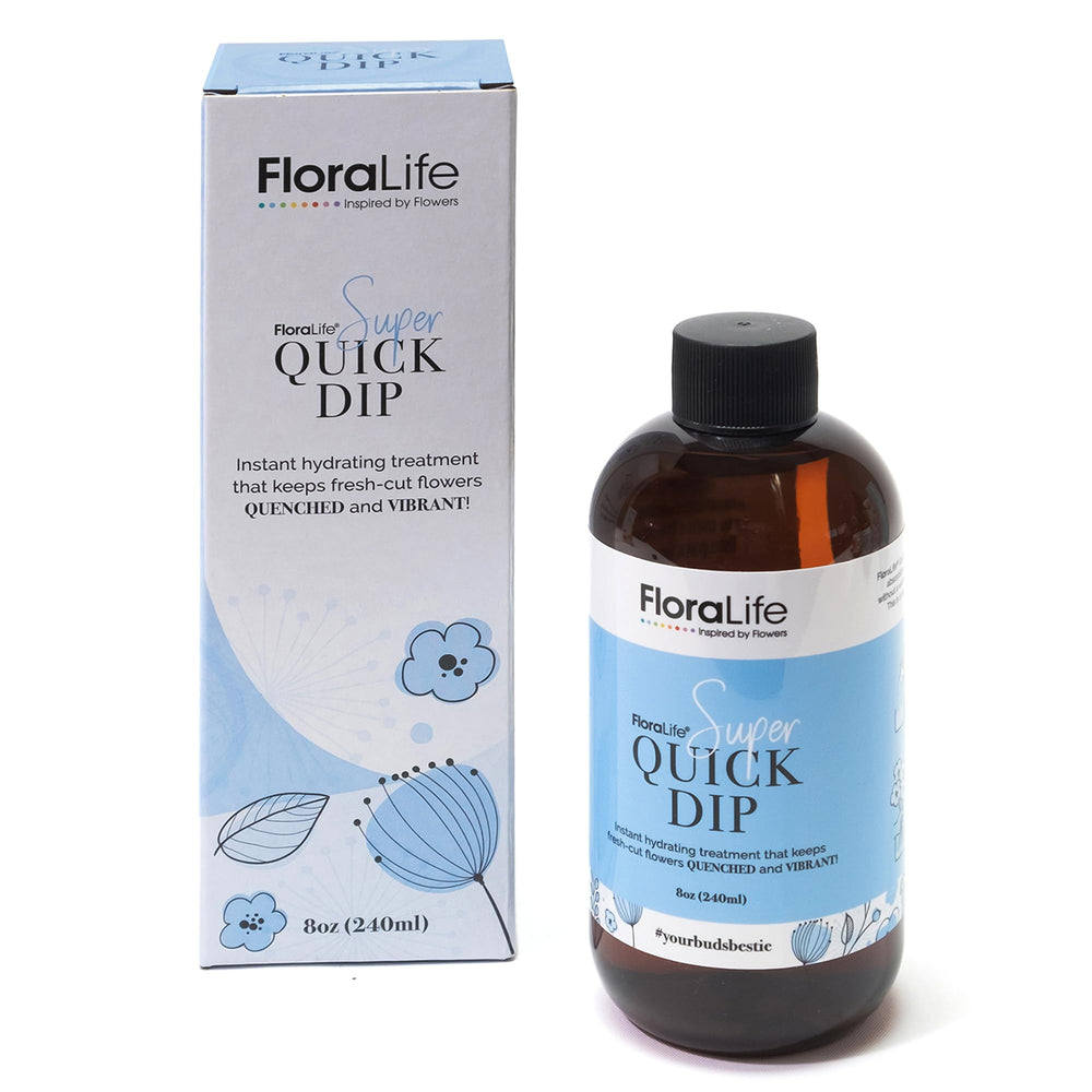 FloraLife Quick Dip front label showing product name and 8oz size benefit