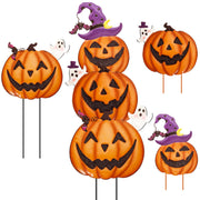 FloraSea front view of three pumpkin lawn stakes showing festive curb appeal